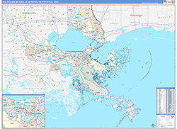 New Orleans-Metairie Metro Area Wall Map Color Cast Style 2026